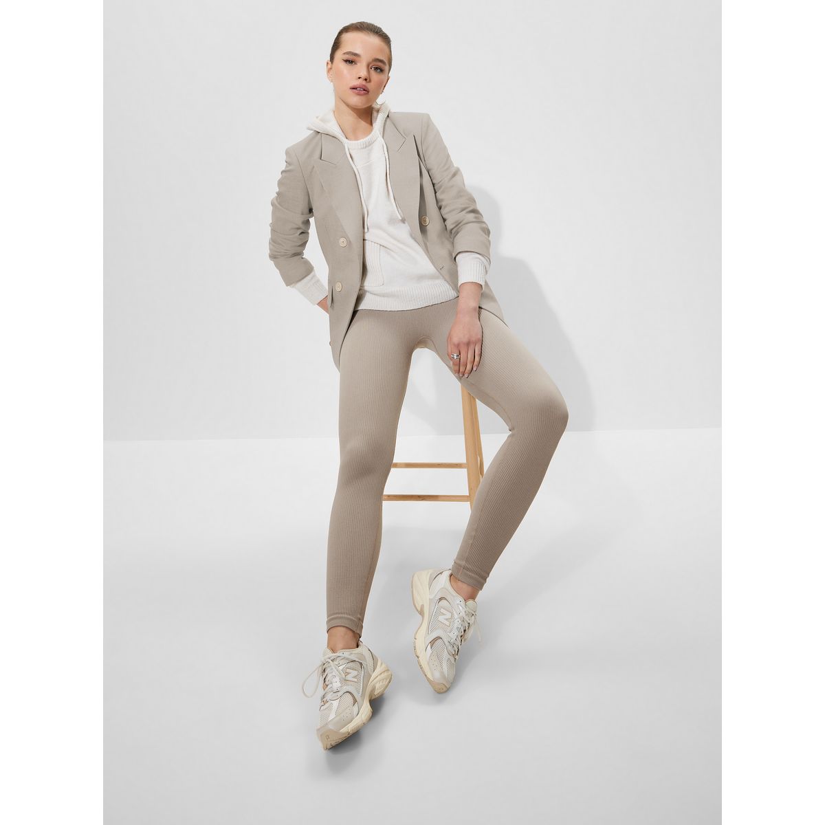 Legging taille haute côtelé couleur unie naturel, NEXT
