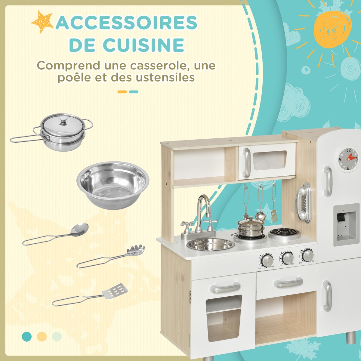 Ensemble de cuisine pour enfants Panneaux MDF blanc, HOMCOM