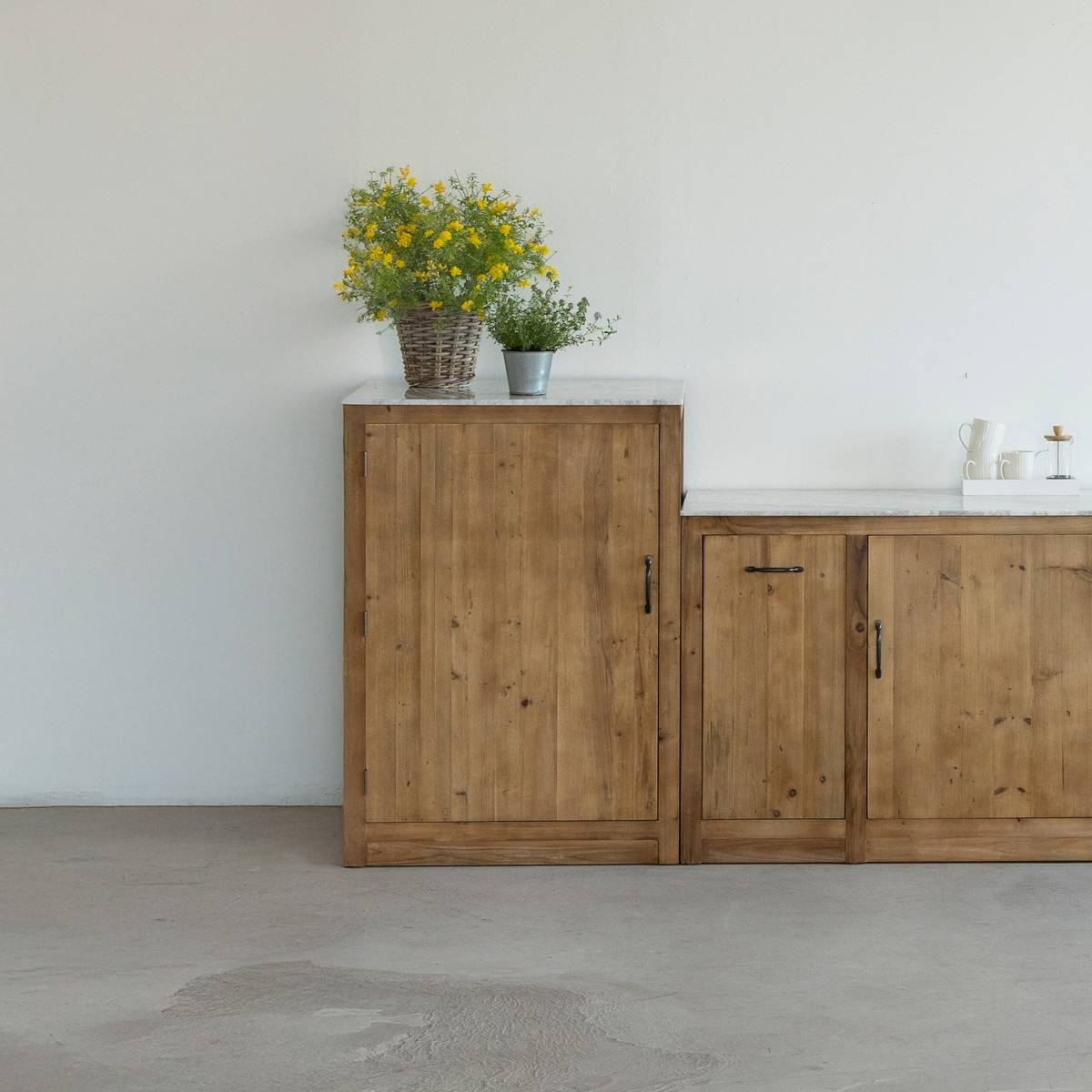 Meuble bas de cuisine en bois recyclé EPURE bois clair, MADE IN MEUBLES 