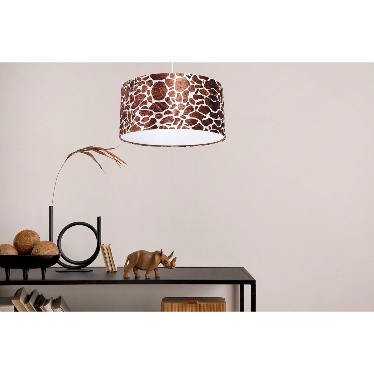 Suspension GLAMOUR abat-jour velours imprimé girafe intérieur blanc, BPS KONCEPT