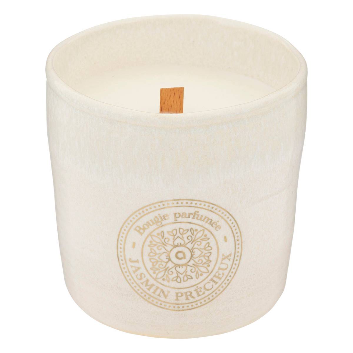 Bougie parfumée pot en céramique à mèche bois MARCO blanc, ATMOSPHERA