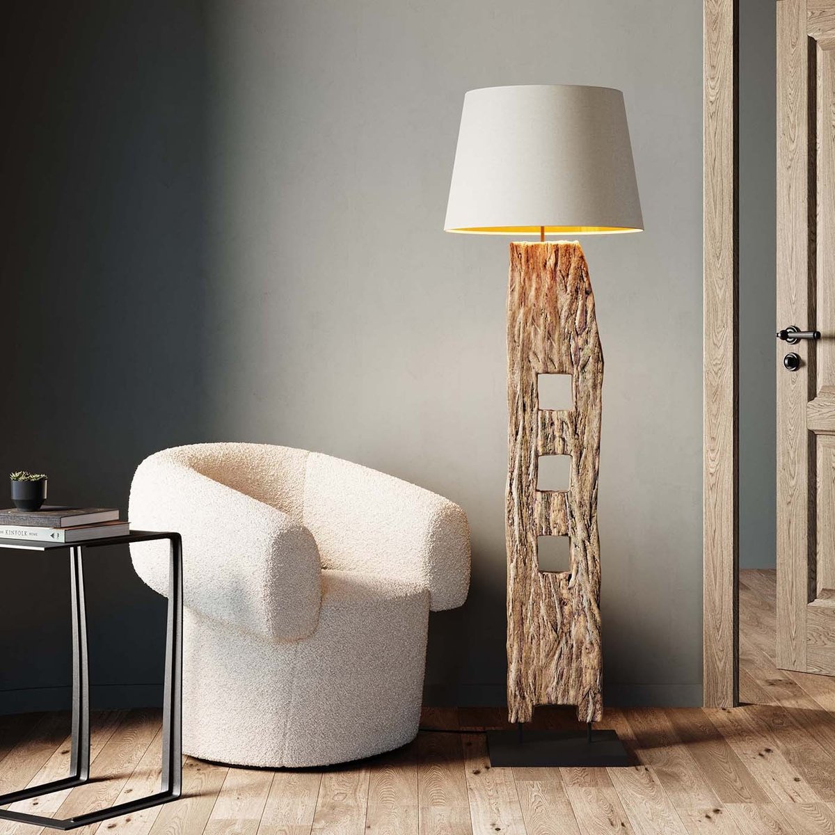 Fauteuil pivotant en polyester bouclé, MAYE beige, KARE DESIGN