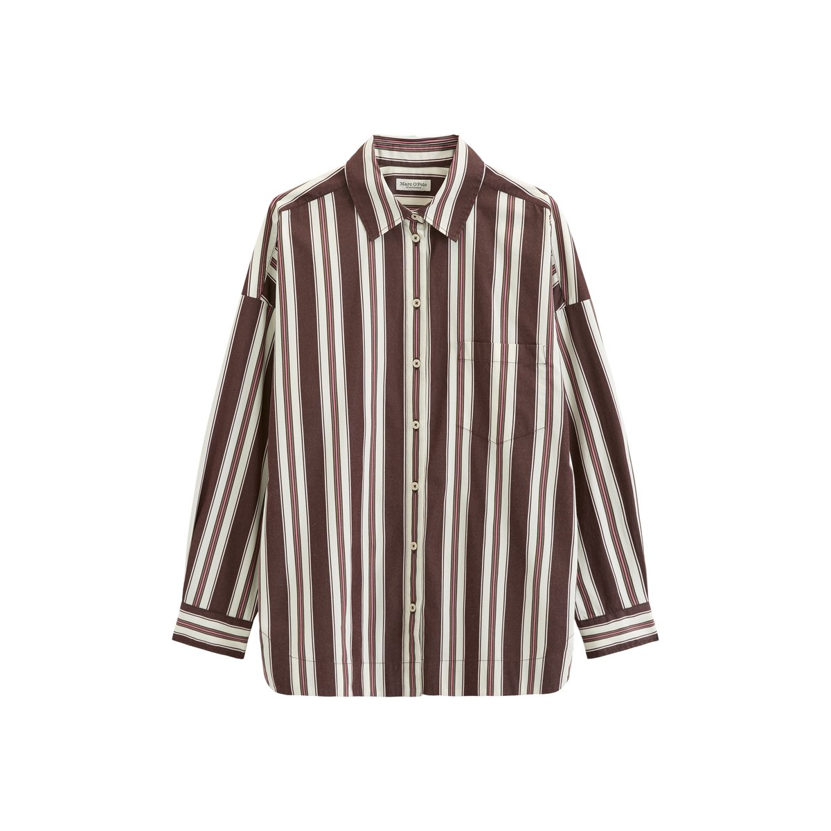Blouse en popeline rayée oversized en pur coton organique rouge, MARC O'POLO
