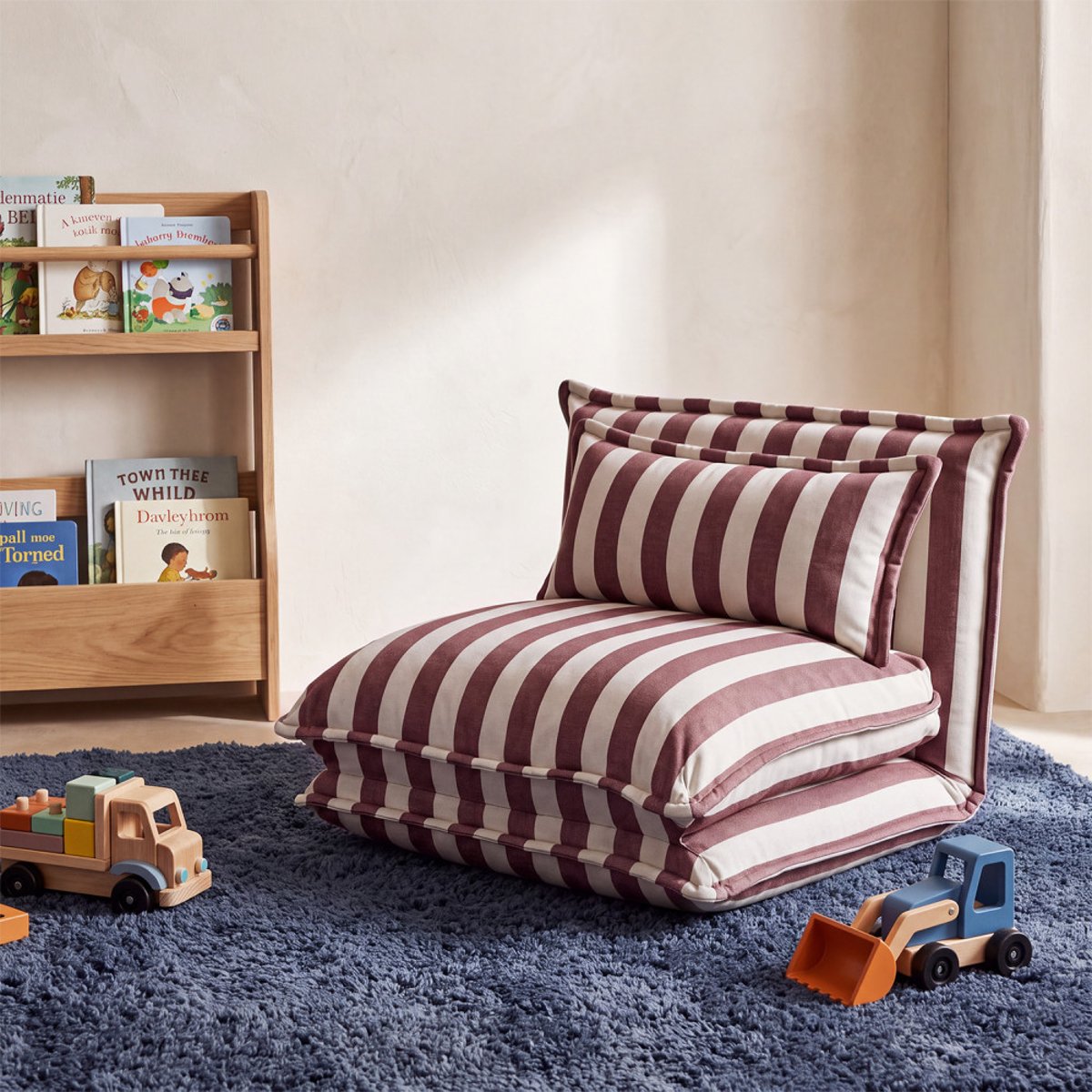 Chauffeuse convertible 1 place en tissu rayé - NALA terracotta, DRAWER