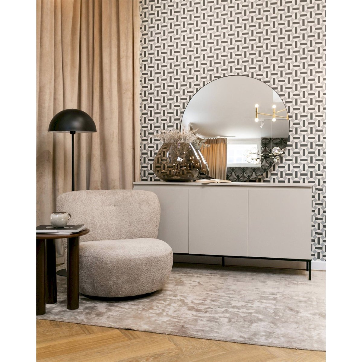 Buffet 3 portes bois collection BEMMI cachemire avec pieds noirs, RECOLLECTION