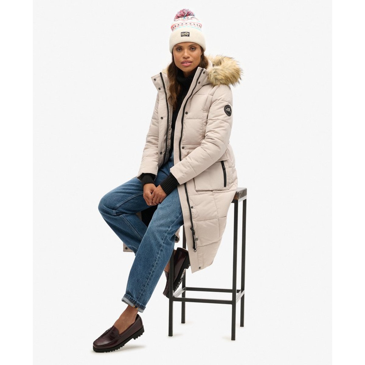 Bonnet en maille à motifs multicolore écru insulaire, SUPERDRY
