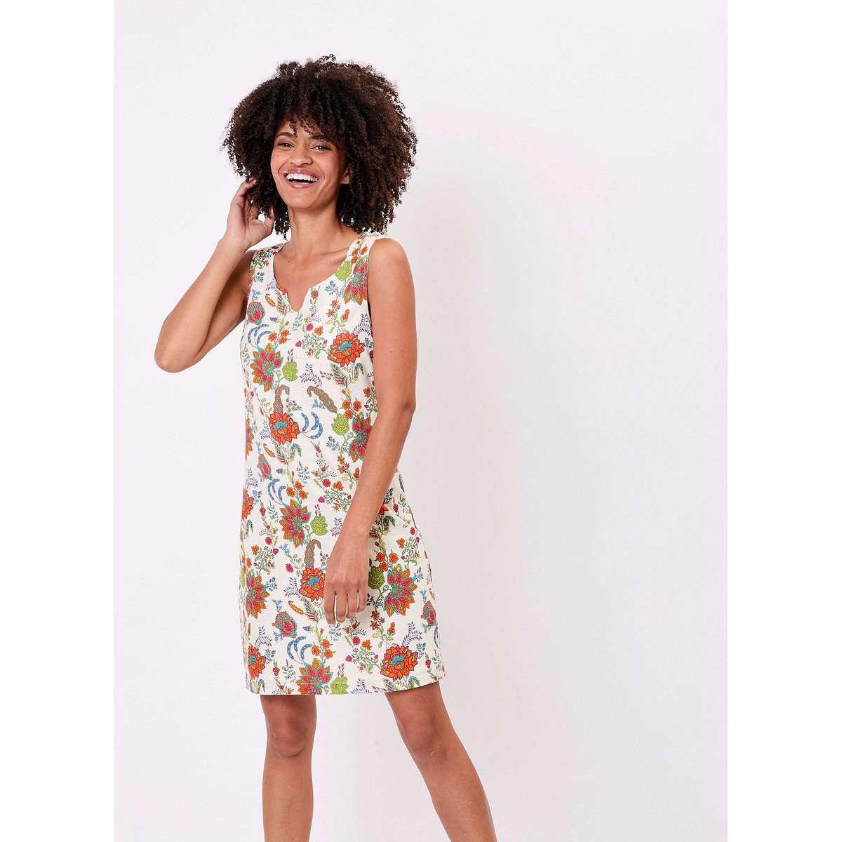 Robe sans manche droite coton bio GENIFA ecru suneila, LA FIANCÉE