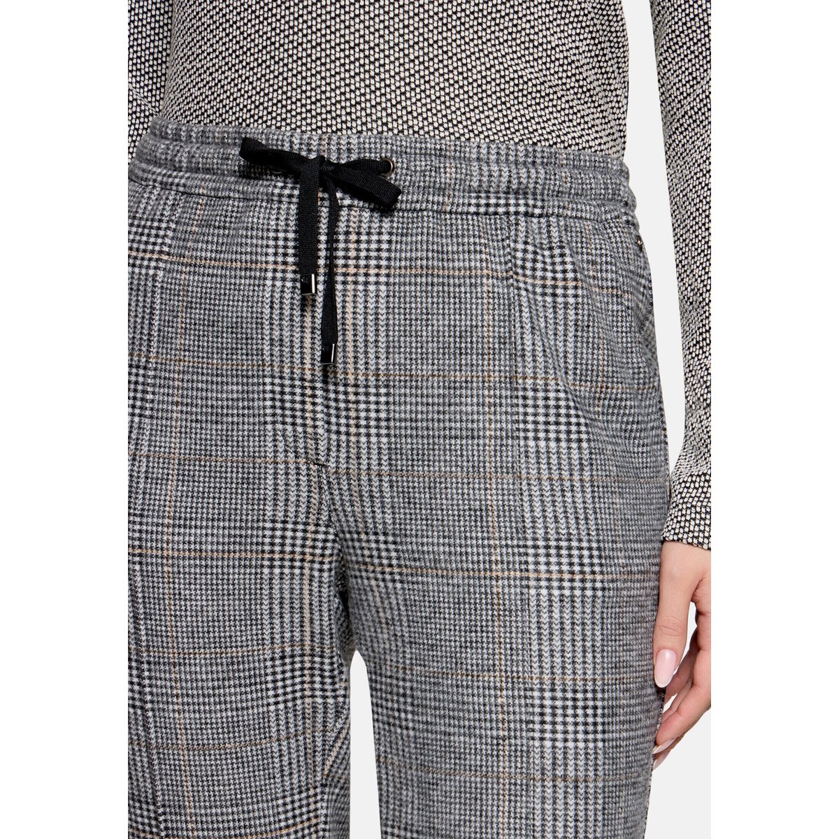 Pantalon à carreaux à ceinture à nouer black/camel, BETTY & CO