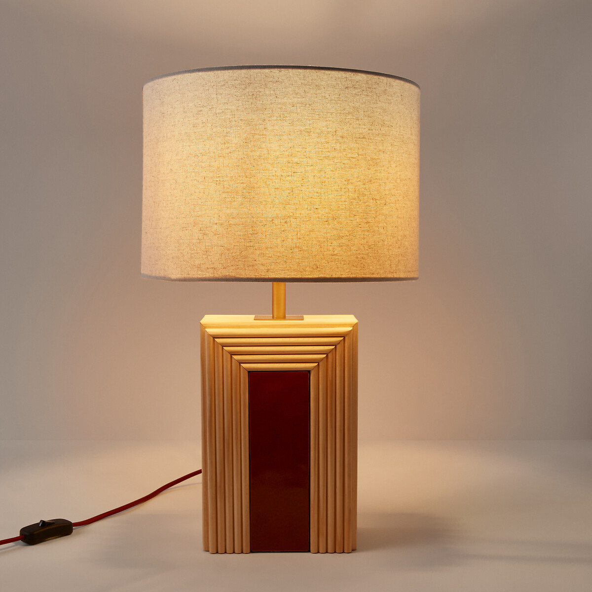 Lampe à poser en rotin et céramique, abat-jour en lin, CÉRABI naturel/terre de sienne, LA REDOUTE INTERIEURS