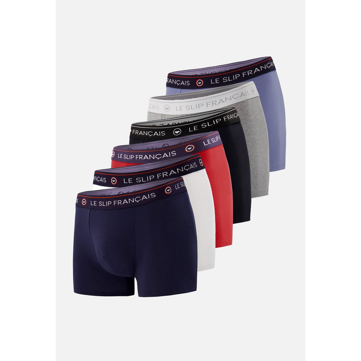Lot de 6 boxers en coton Redoutable noir blanc bleu foncé rouge gris chiné bleu, LE SLIP FRANCAIS