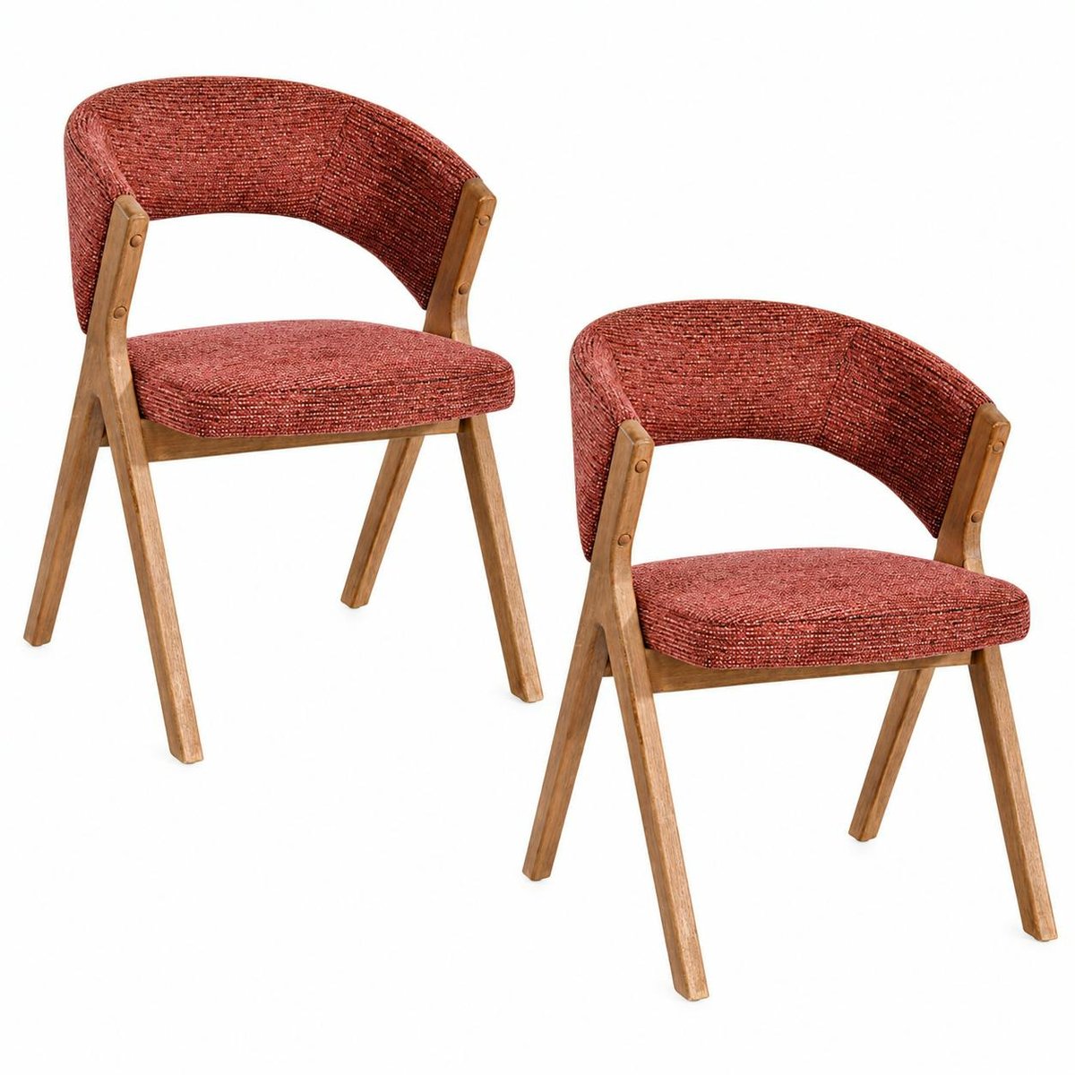 Chaise bois et tissu, dossier arrondi (lot de 2) AGADE rouge, PIER IMPORT