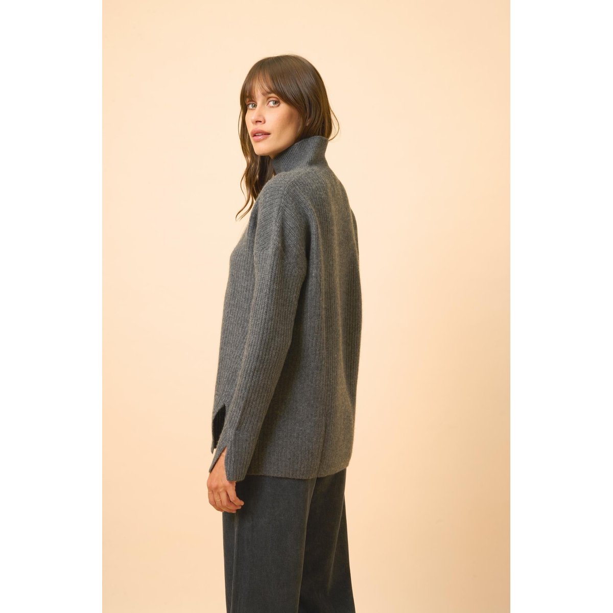 Pull Col Montant 4 Fils Nuage Chiné Romy gris clair chiné, JUST CASHMERE