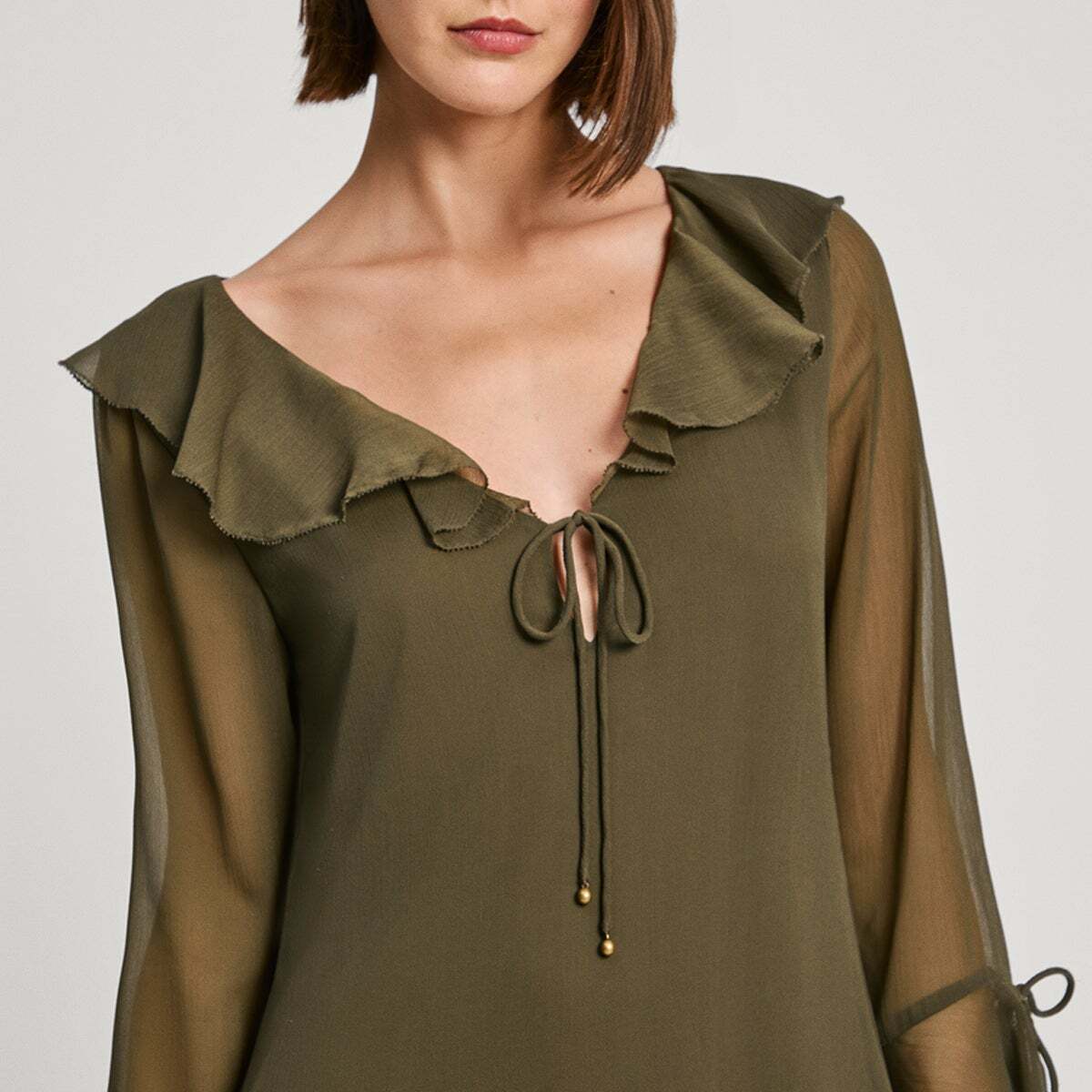 Robe Courte À Col Volant vert feuille, PEPE JEANS