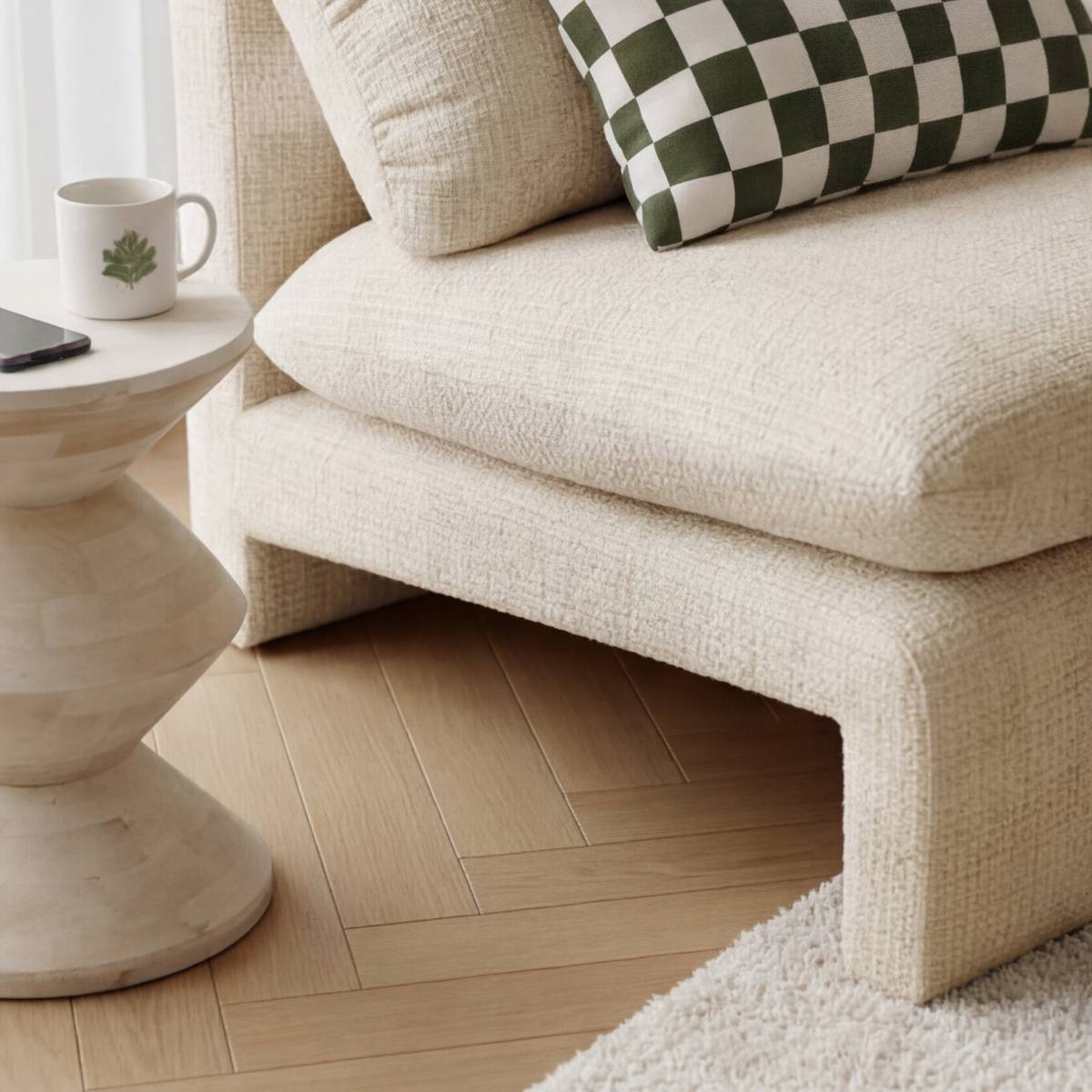 Fauteuil en tissu ARELYA blanc, MADE IN MEUBLES