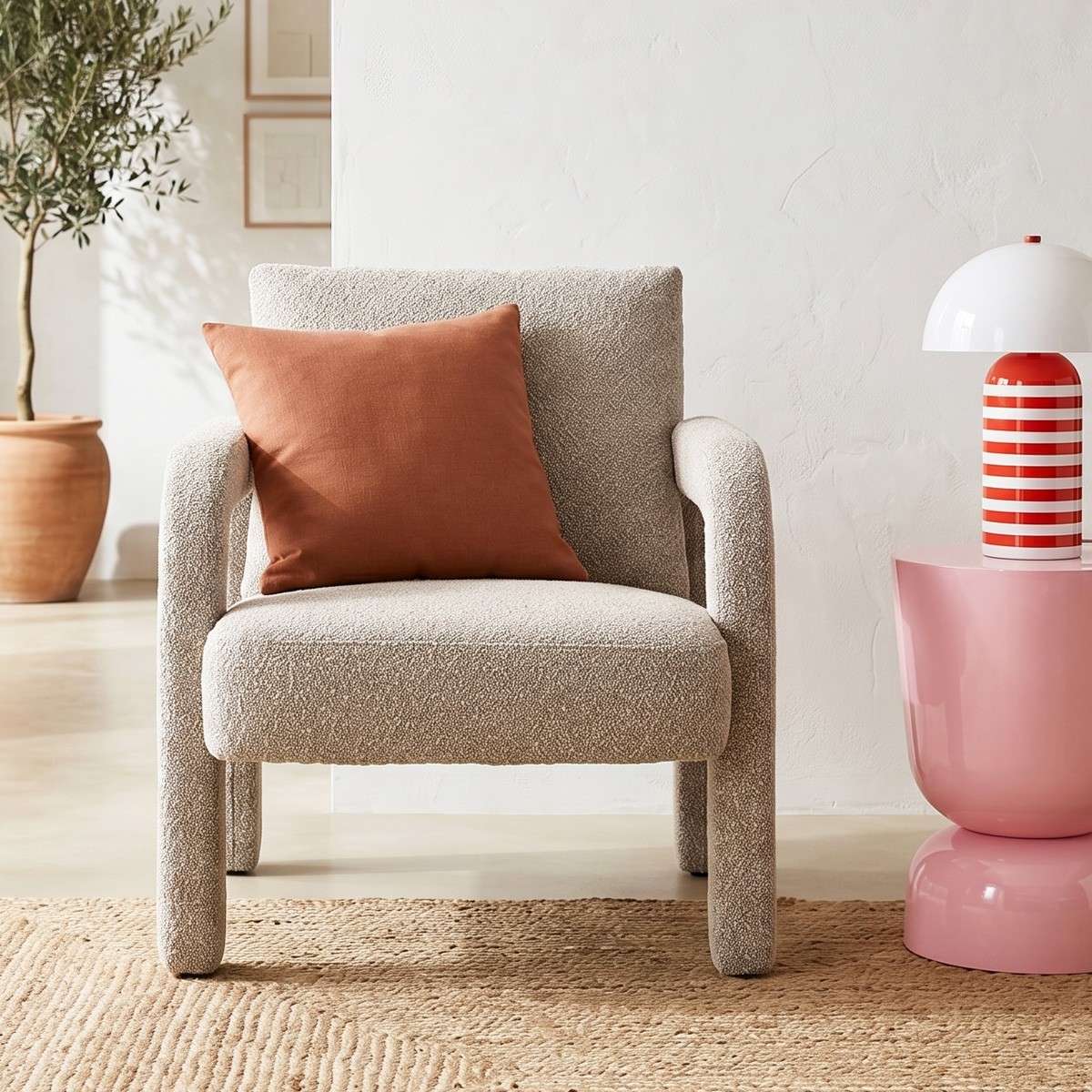 fauteuil en tissu bouclé - NIKO taupe, HOMIFAB