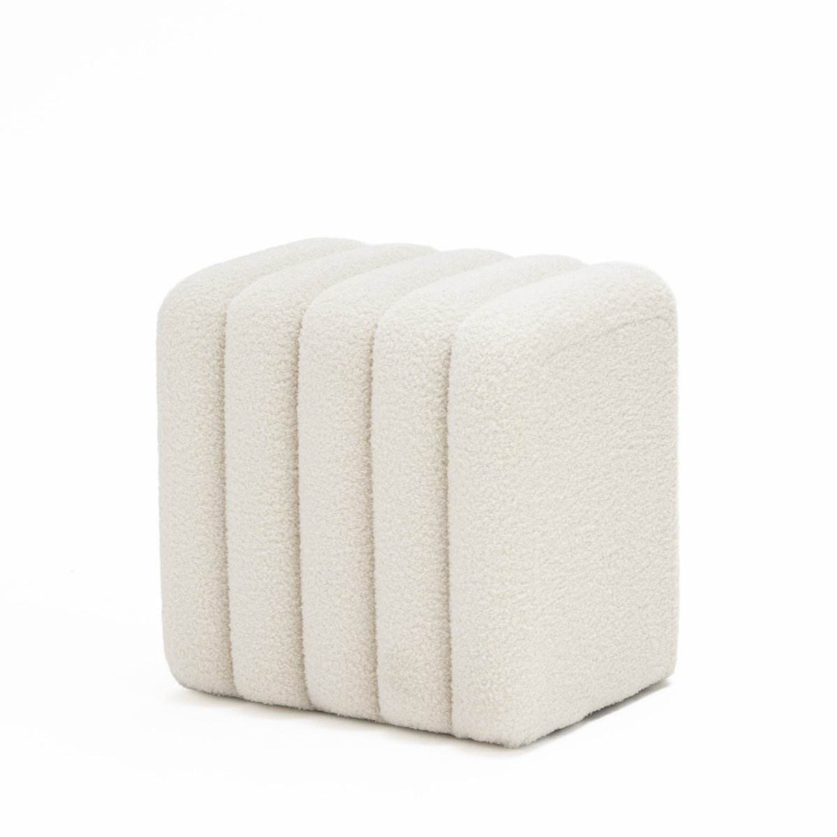 Pouf rembourré en tissu bouclette- LETO blanc, DRAWER