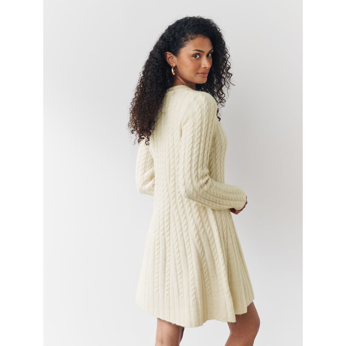 Robe courte patineuse en maille torsadée écru, NEXT