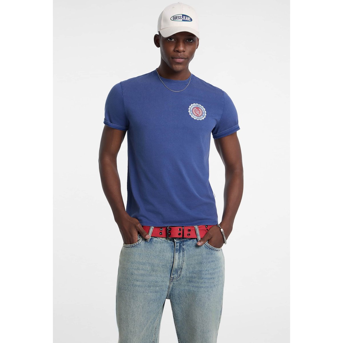 T-Shirt Slim Logo Dans Le Dos bleu, GUESS JEANS