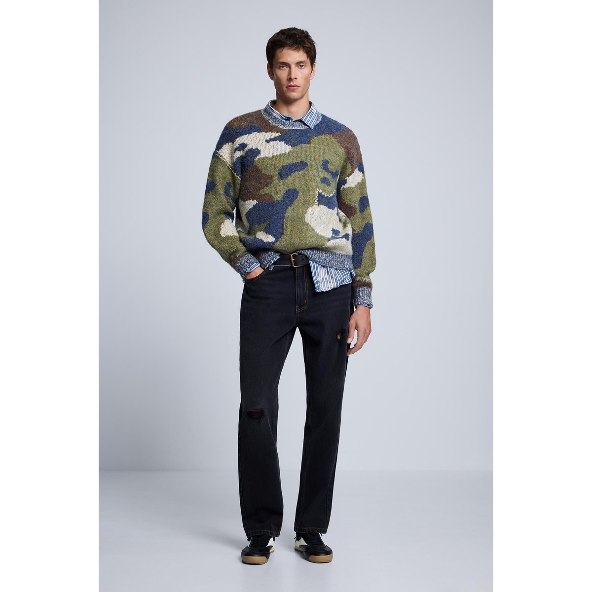 pull jacquard camouflage vert, DESIGUAL