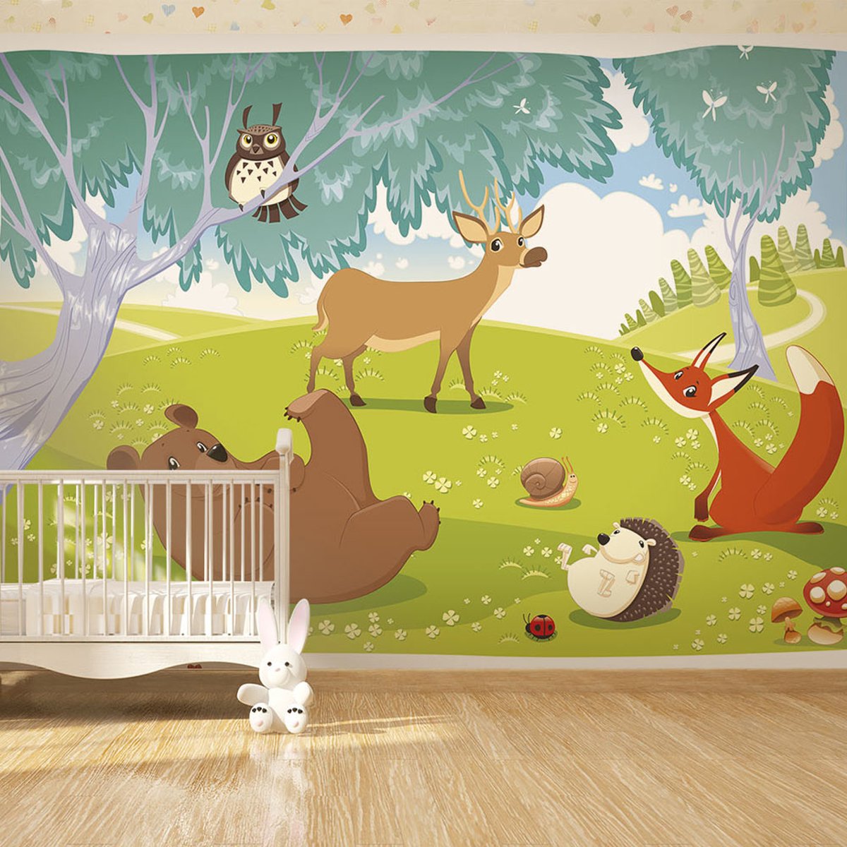 Papier peint intissé panoramique Pour enfants Animaux hilares bleu, EDEN