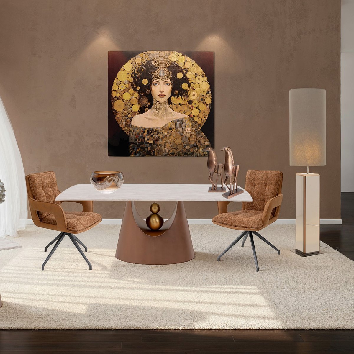 Lampadaire en coton et verre miroir, CUBE marron, KARE DESIGN