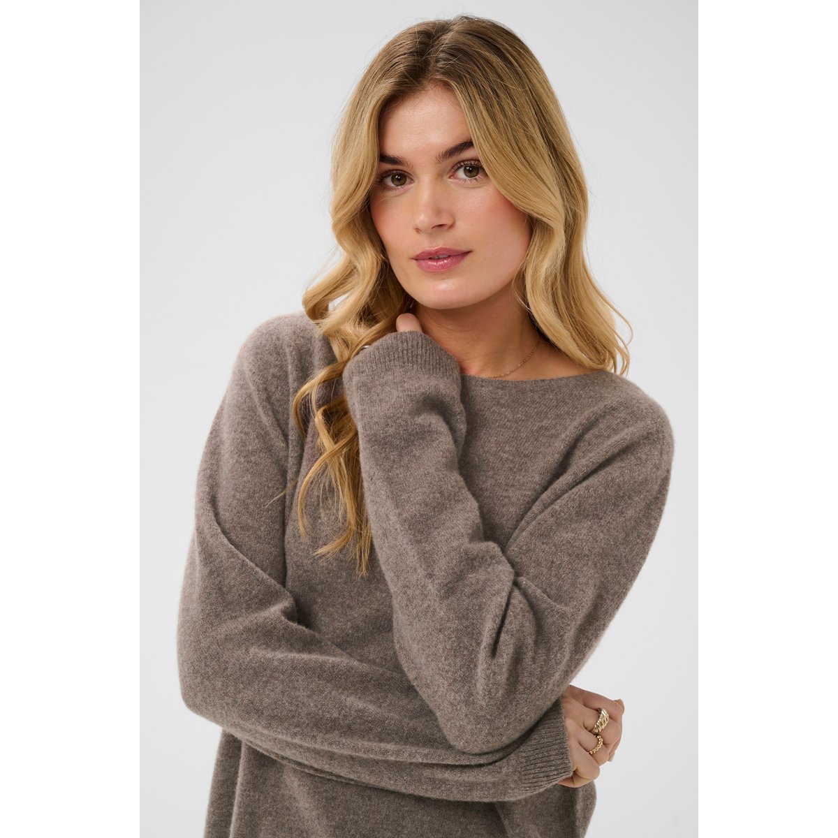 Pullover tricoté marron java melange, CREAM
