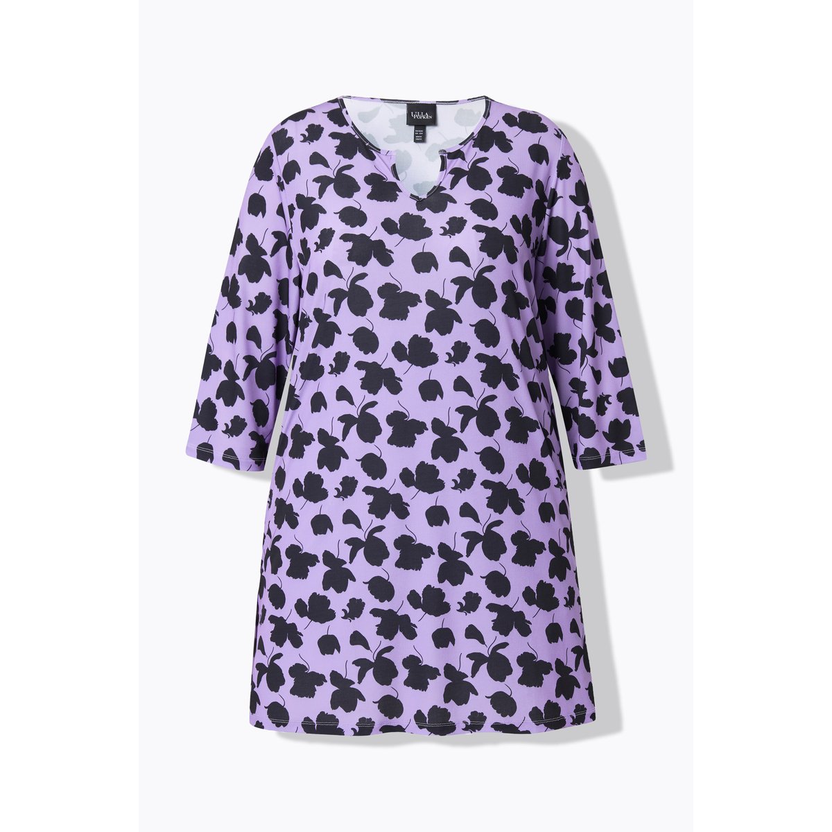 T-shirt long, col tunisien et manches 3/4 lavande, ULLA POPKEN