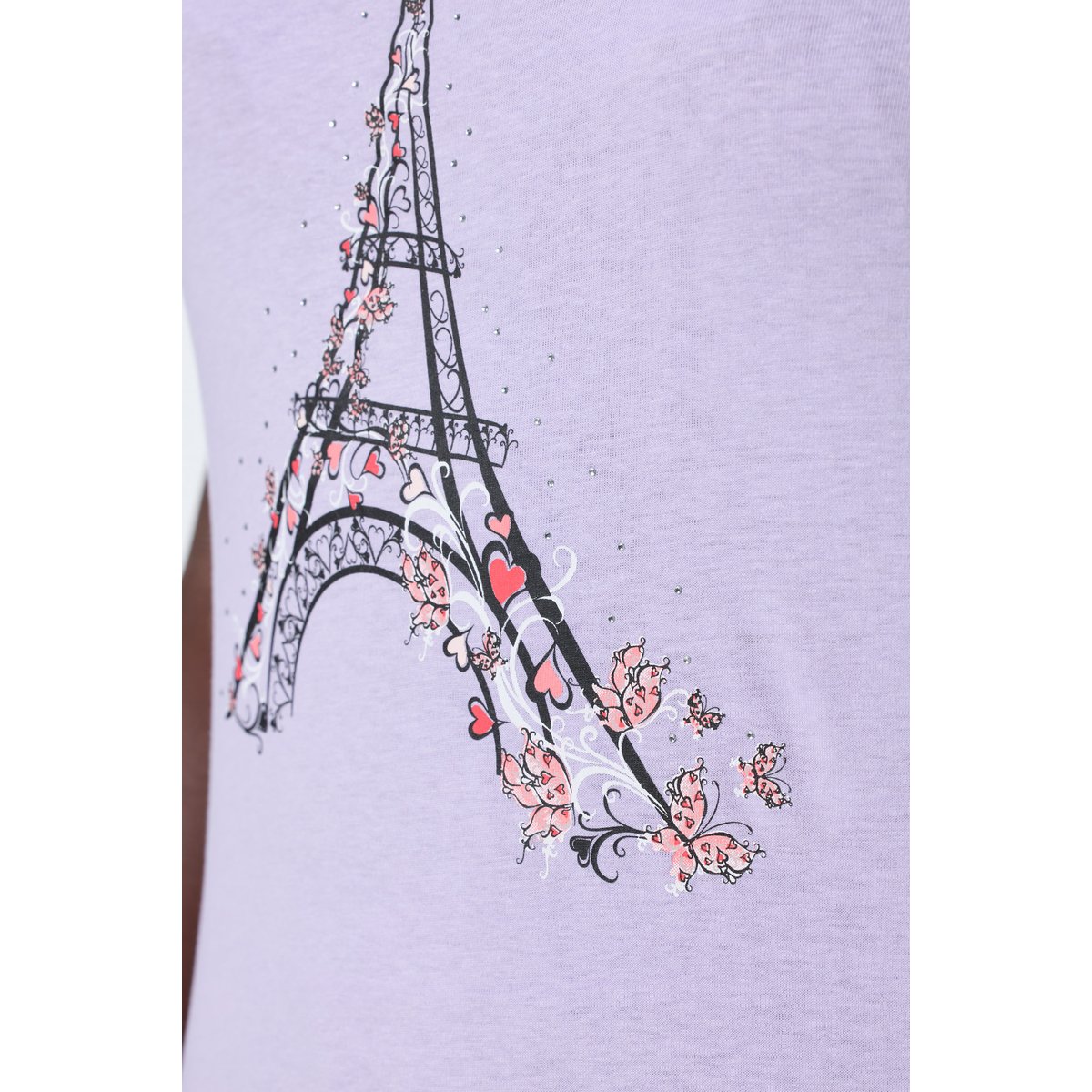 T-shirt motif Tour Eiffel et petits strass lavande tendre, ULLA POPKEN