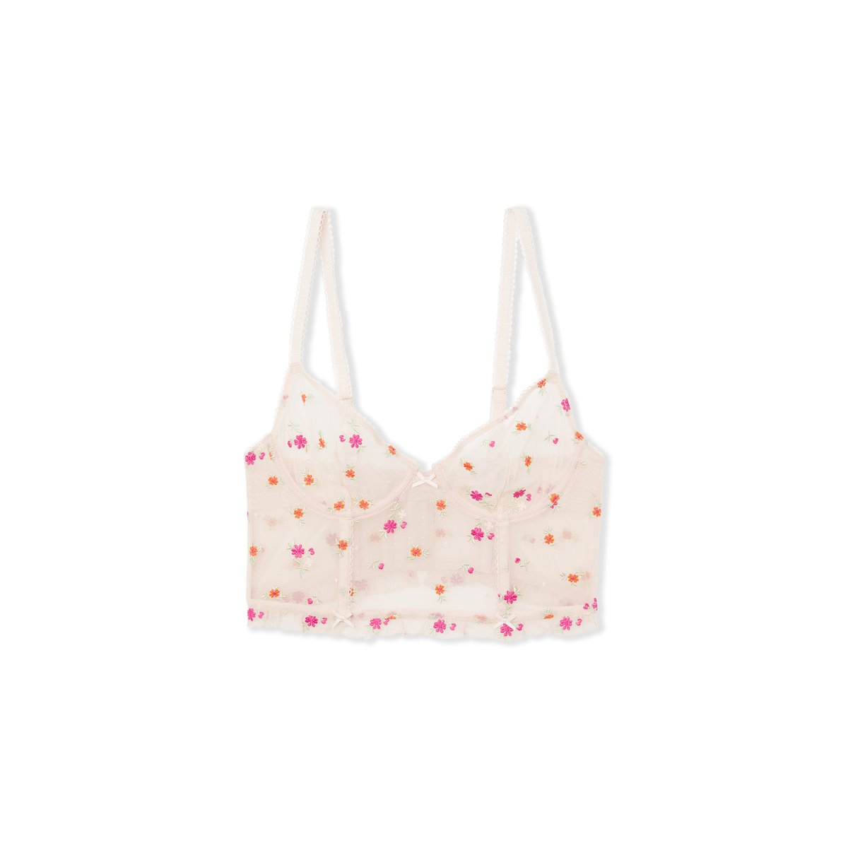 Soutien-gorge bustier avec broderie FREESIA imp fond rose, ETAM