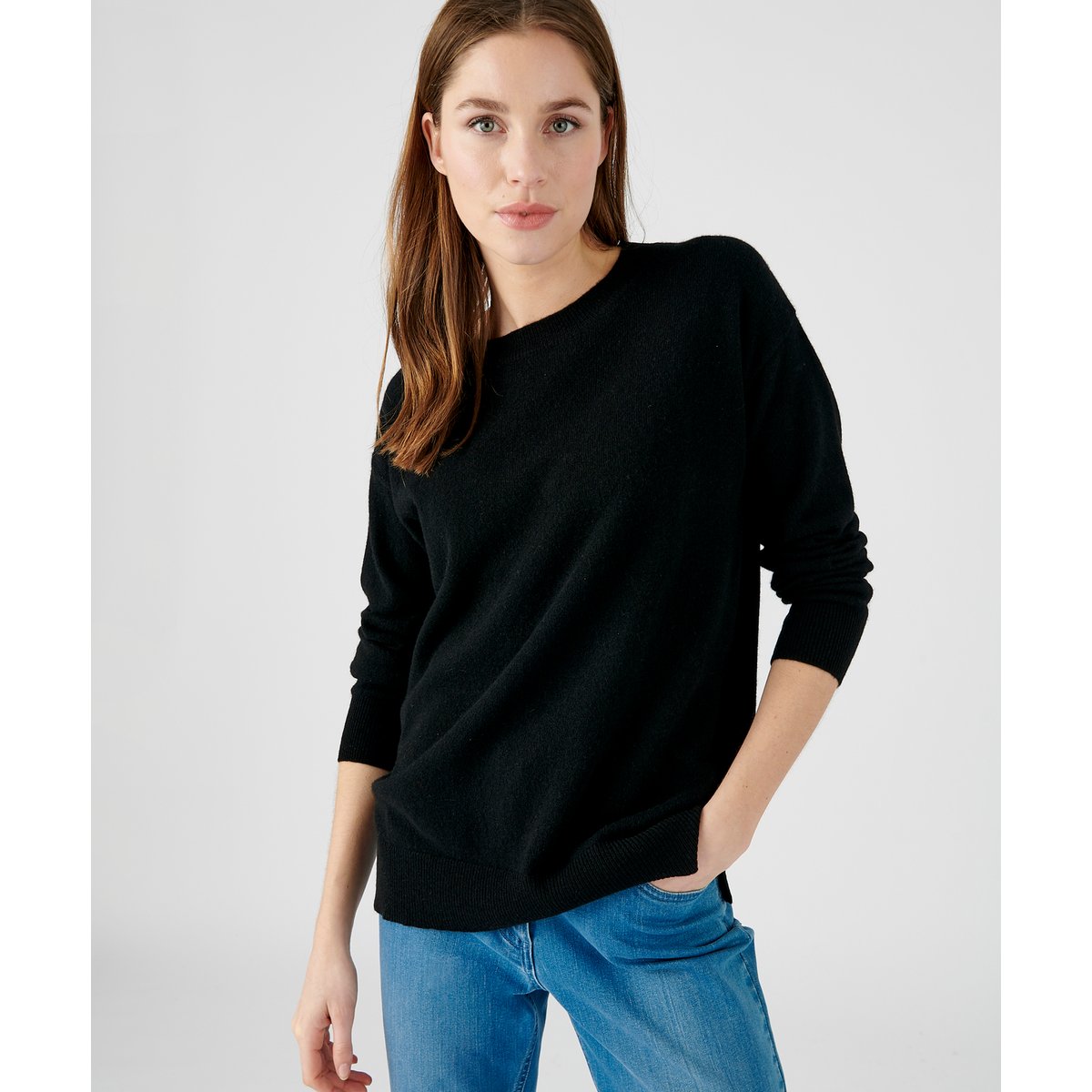Pull col rond pur cachemire noir, DAMART