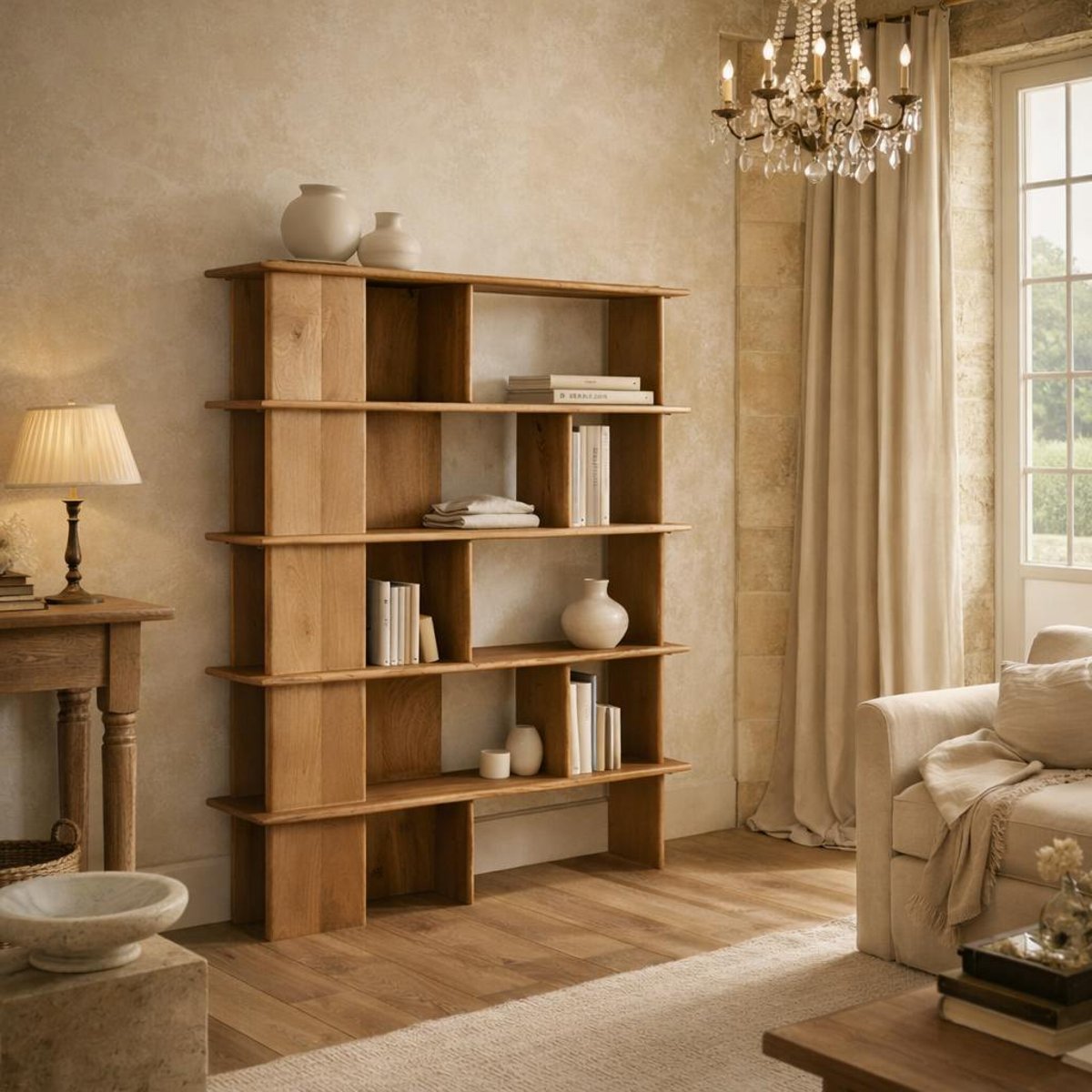 Bibliothèque en bois clair à plateaux ouverts 150 cm ALMA bois naturel, PIER IMPORT