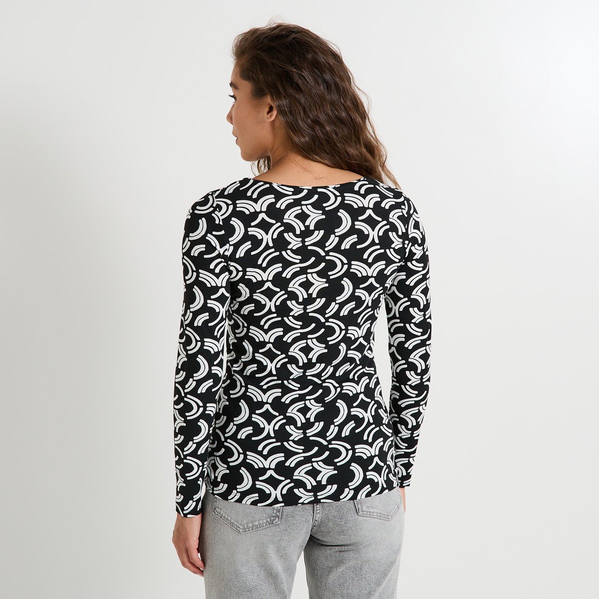 T-shirt manches longues imprimé noir, GRAIN DE MALICE