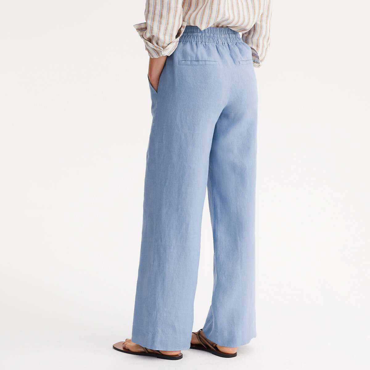 Linen Wide Leg Trousers with Elasticated Waistband grey-blue, ANNE WEYBURN
