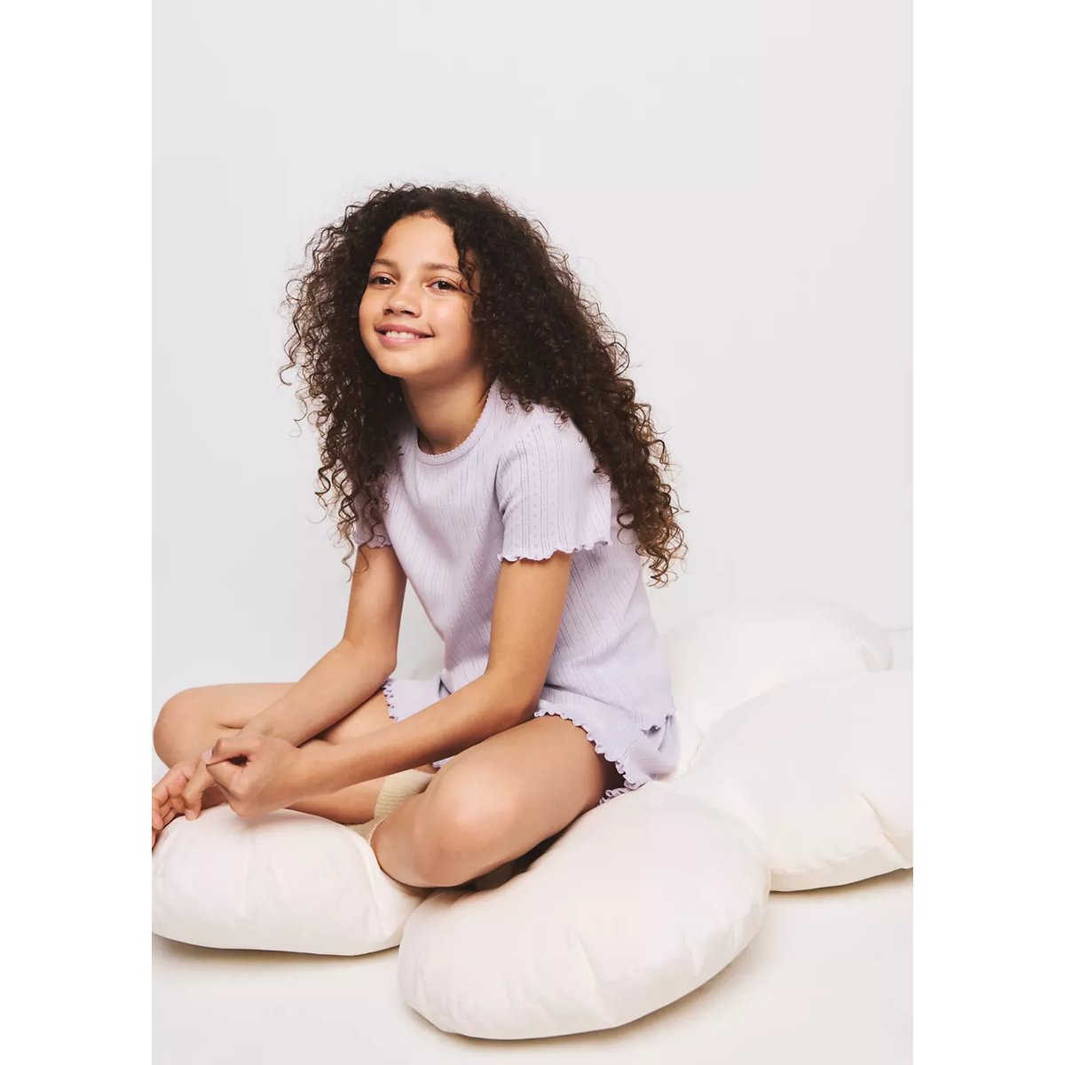 Pyjama court maille côtelée lilas, MANGO KIDS