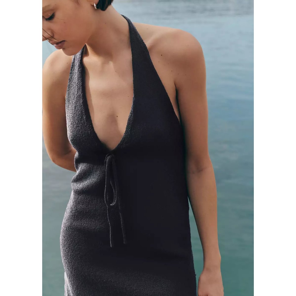 Robe maille nœud gris anthracite, MANGO TEEN