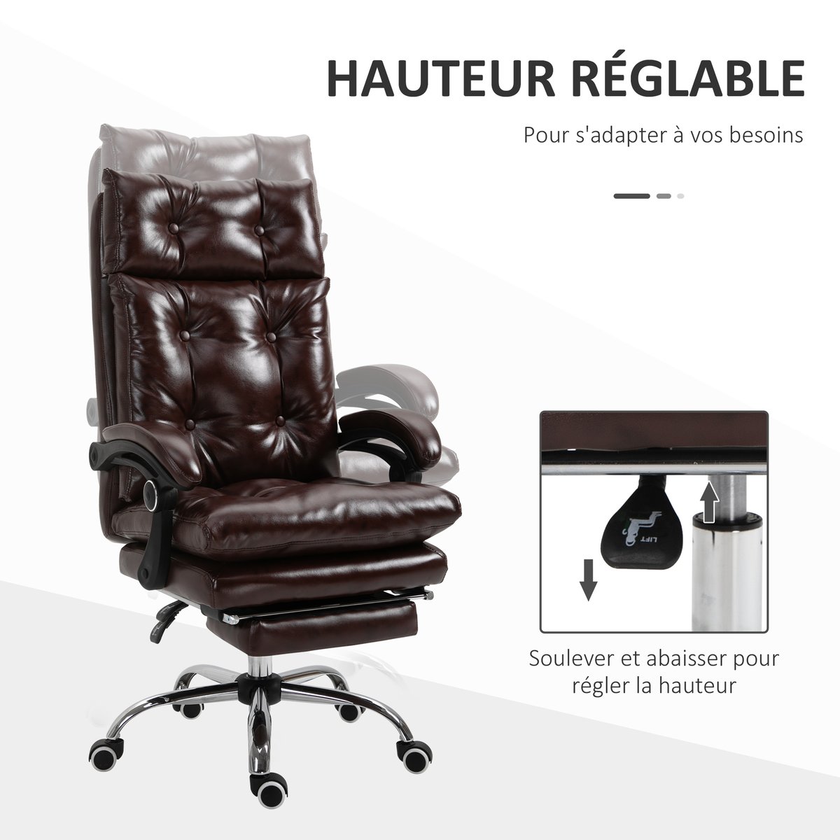 Chaise de bureau Polyuréthane Marron marron, HOMCOM