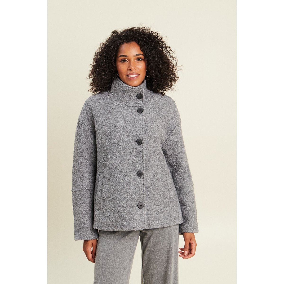 Manteau doublé col montant gris clair, BREAL