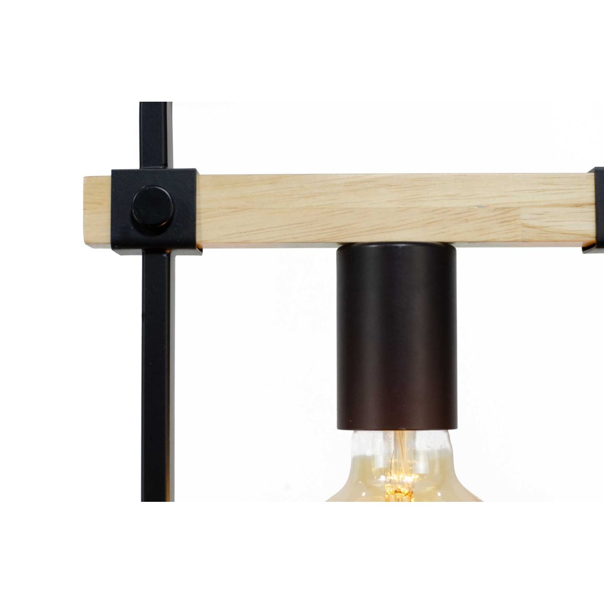 Suspension en métal et bois d'hévéa, FOULI noir et naturel, C-CREATION