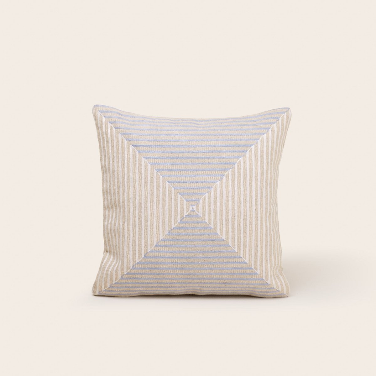 Housse De Coussin en Coton épais et broderie chaînette rayée bicolore JHULIO naturel et bleuté, MADURA