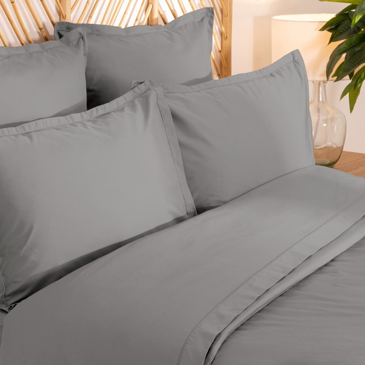 Taie d'oreiller en percale de coton uni Harmonie gris, EDEN