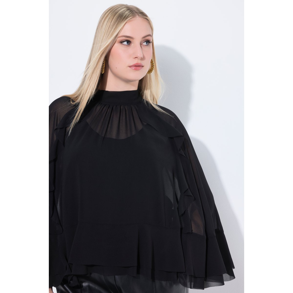 Blouse esprit cape en mousseline noir, ULLA POPKEN