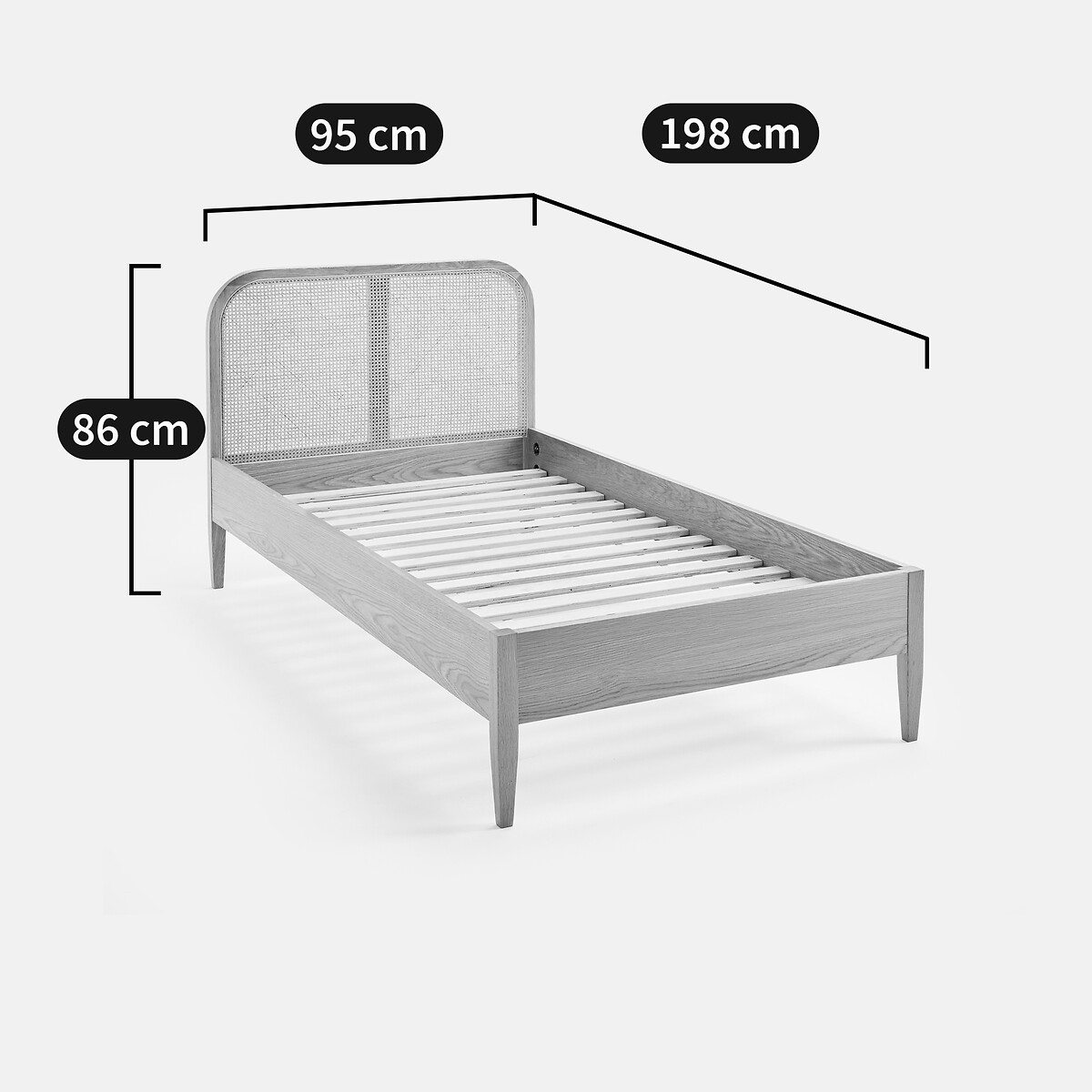 Cama individual de mimbre, roble y chapado, con somier, MADARA roble, LA REDOUTE INTERIEURS