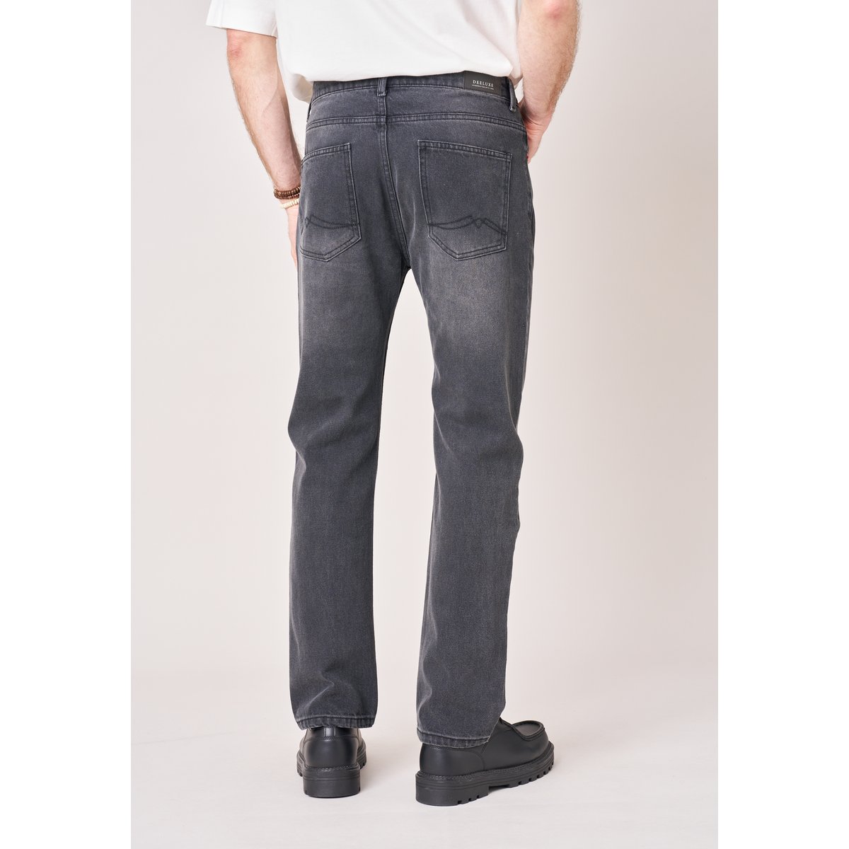 Jean straight homme en coton noir délavé SAUL gris foncé délavé, DEELUXE