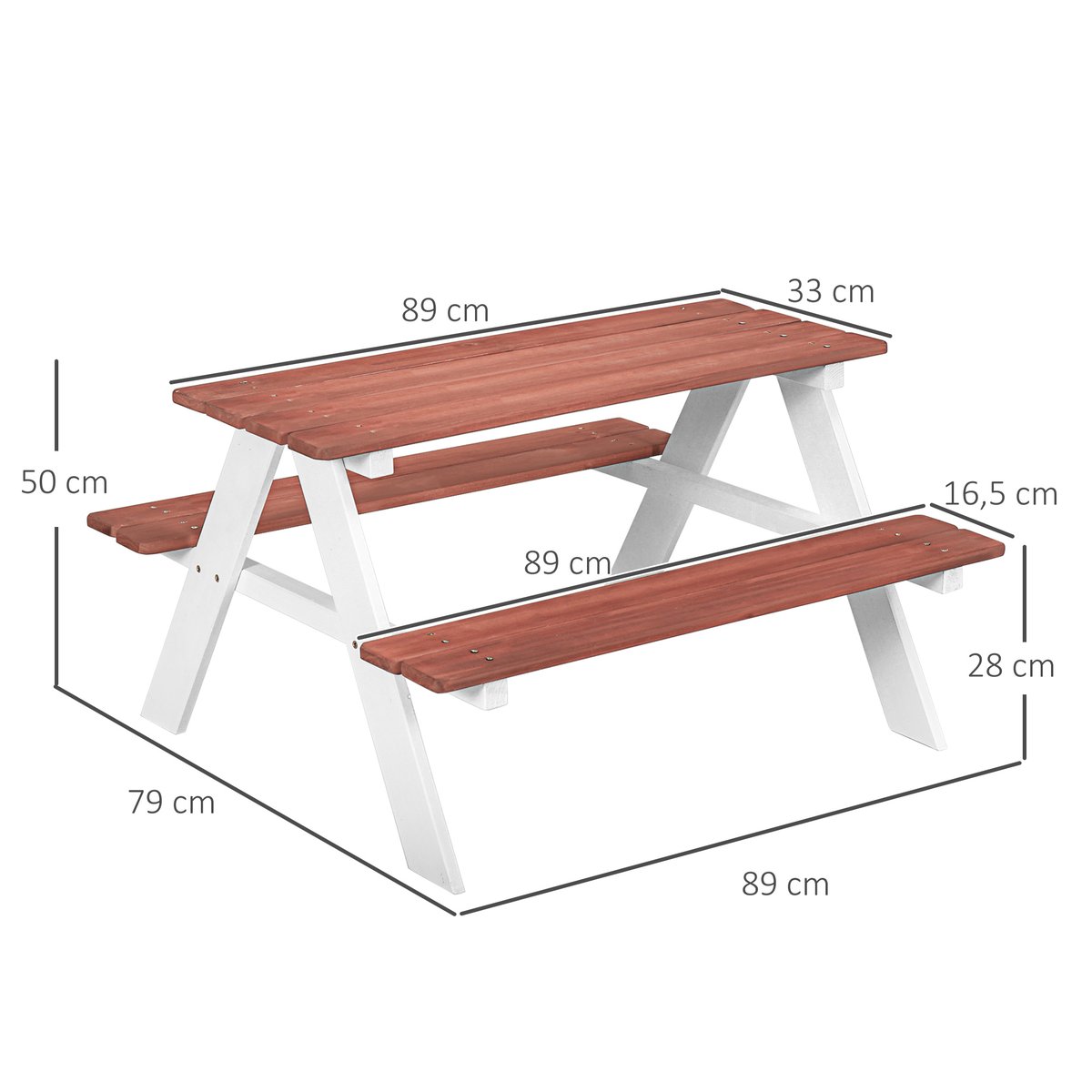 Banc de pique-nique pour enfants Bois de rouge, OUTSUNNY