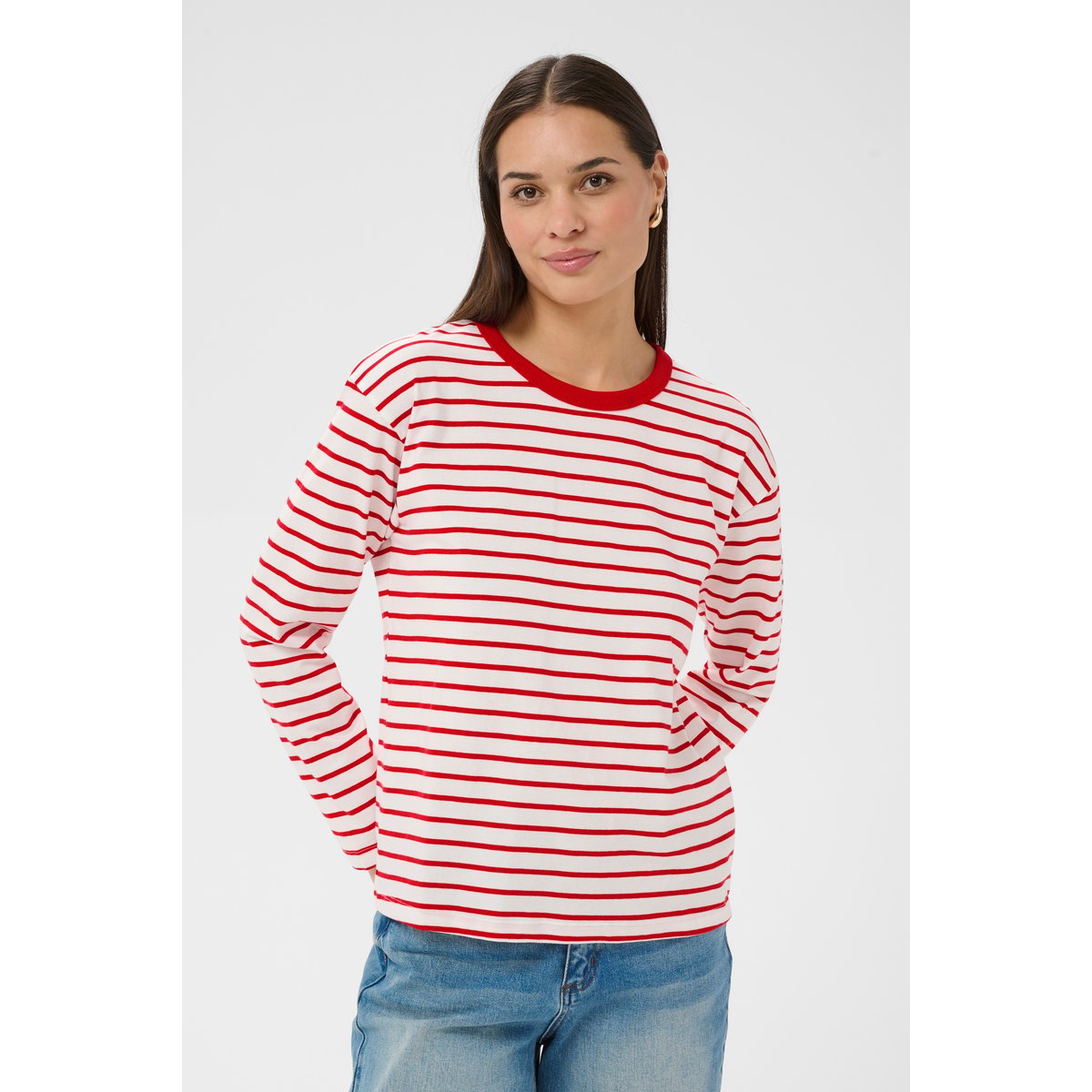 T-shirt à manches longues chalk w. red stripes, KAFFE