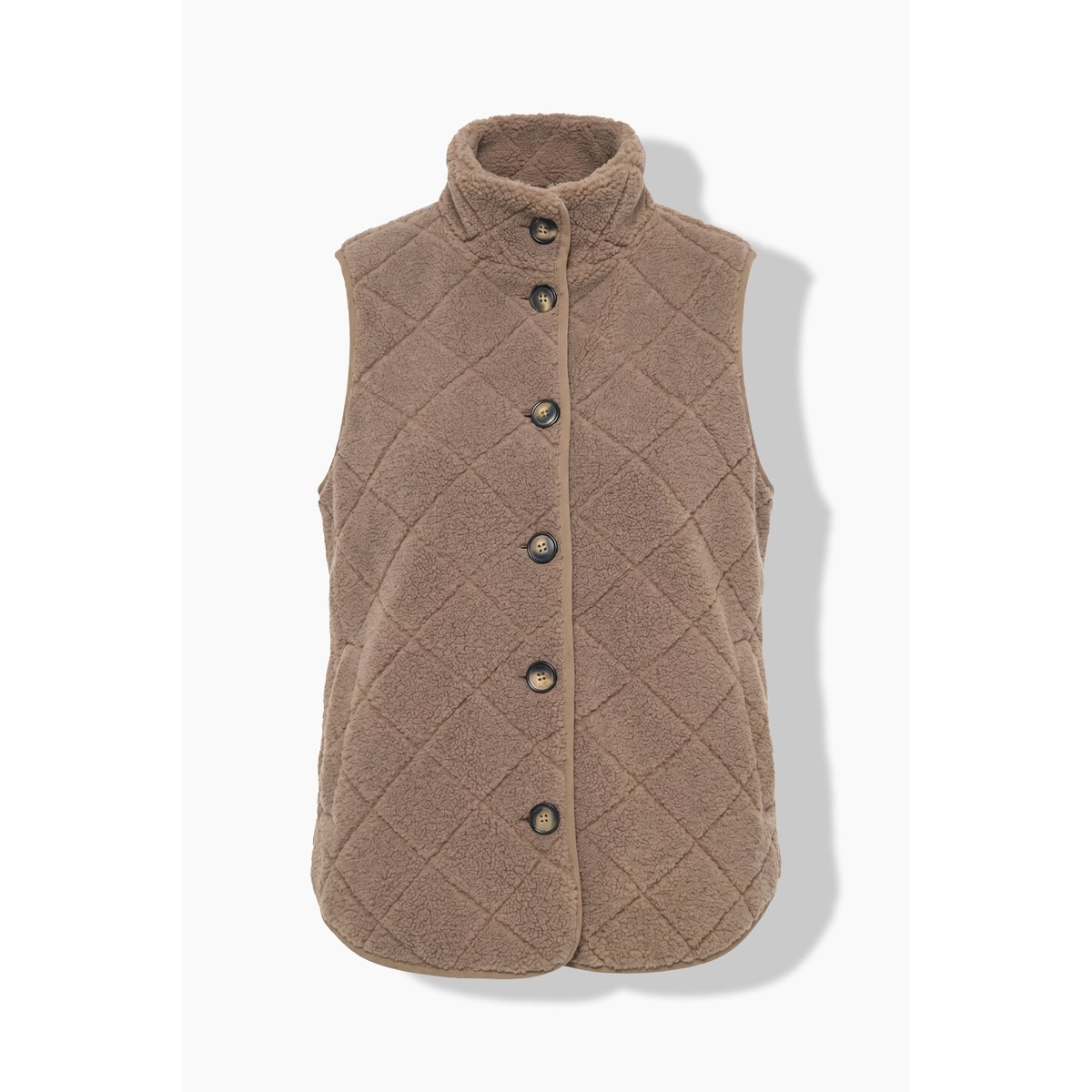 Gilet en polaire bouclée, motif losanges taupe, ULLA POPKEN