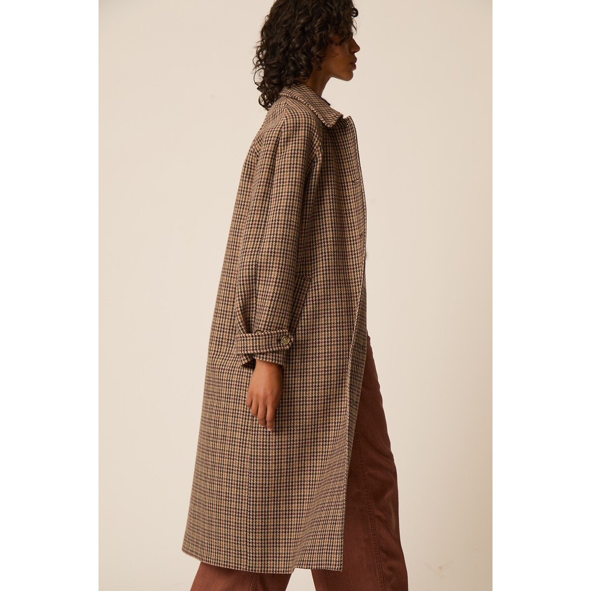 Manteau long à carreaux en laine mélangée, YONIQUE carreaux marron, DES PETITS HAUTS