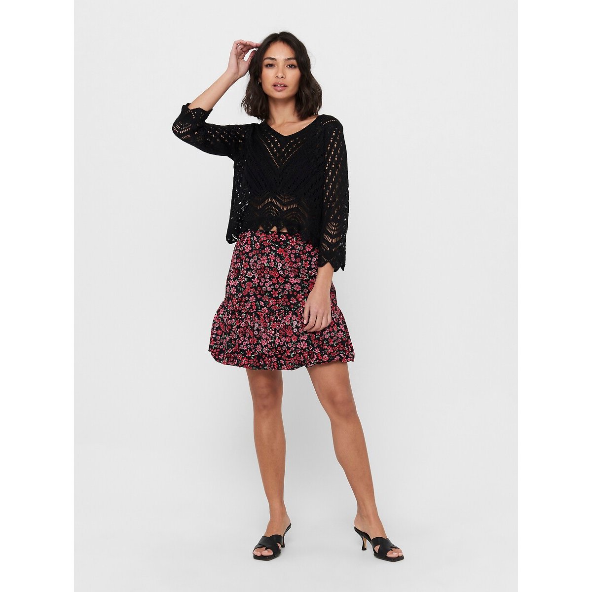 Maglione corto in crochet nero , JDY