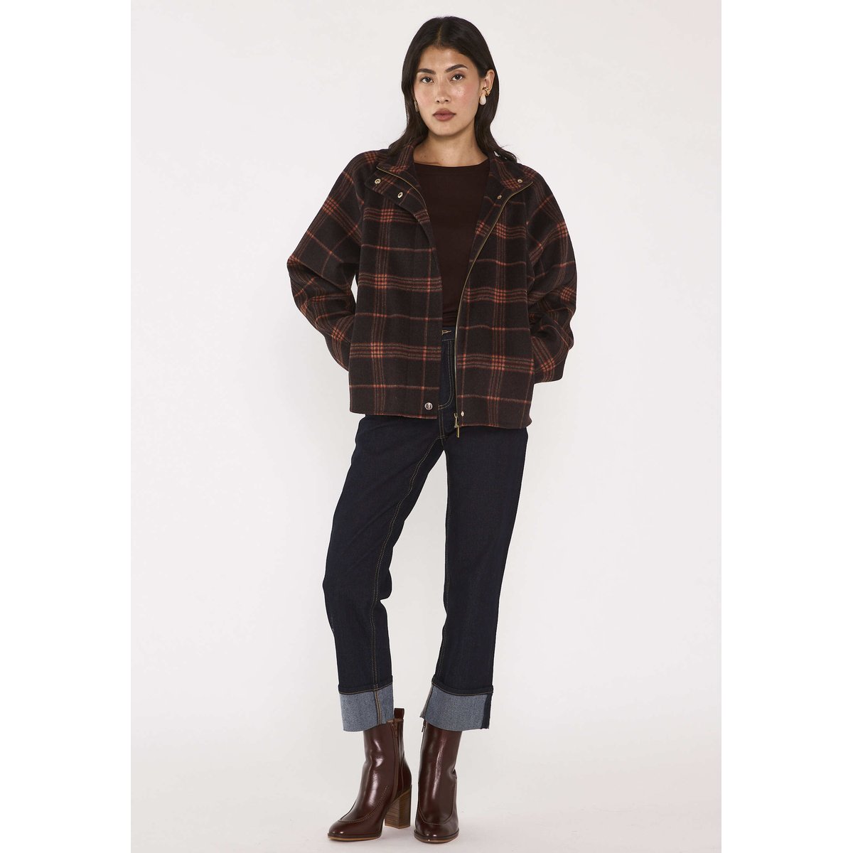 Blouson écossais en laine mélangée FELICITY bordeaux, Maison 123