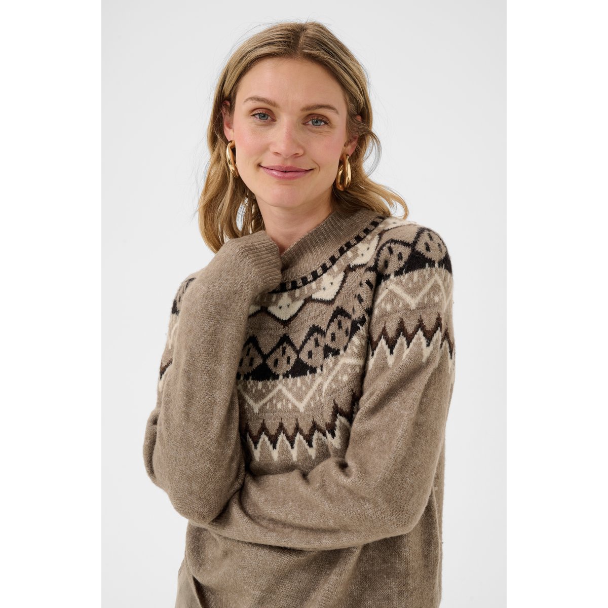 Pullover tricoté beige brown lentil melange, CREAM